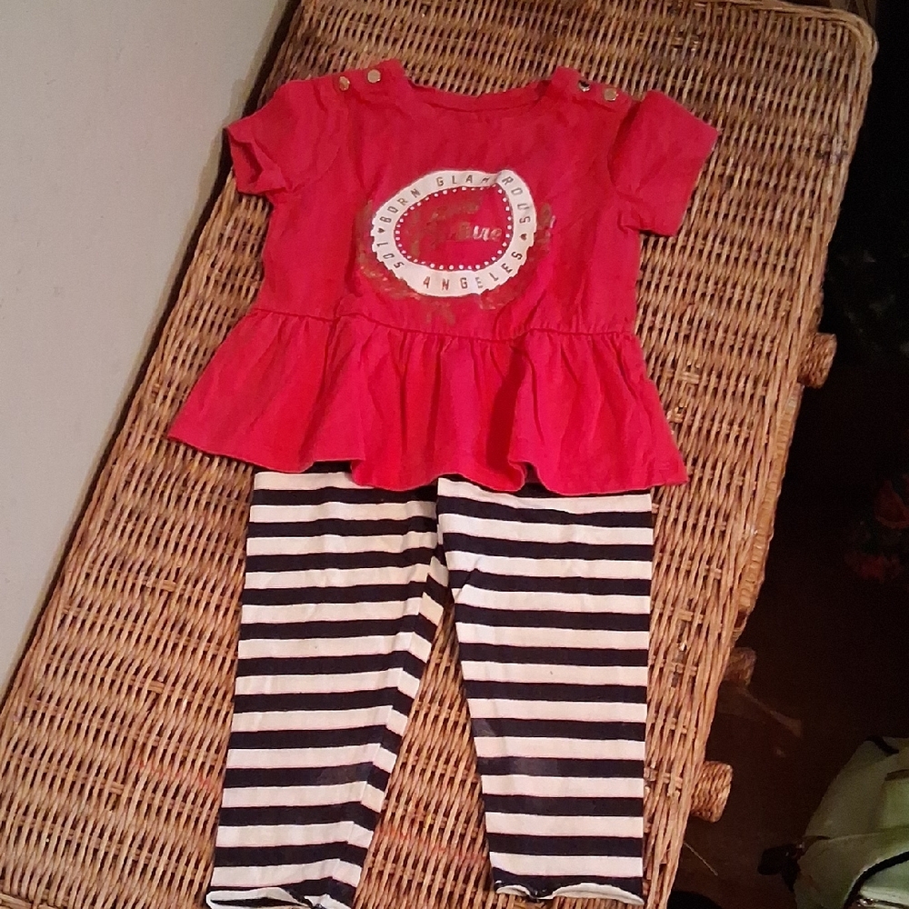 Juicy Ciuture Pink Peplum Top and Striped Leggings Set Size 9-12 Months